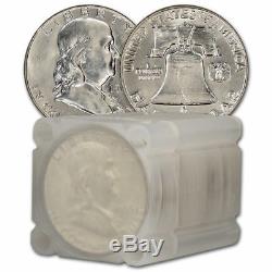 $10 Face Value Franklin Half Dollars 90% Silver 20-Coin Roll AU/BU
