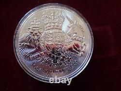 10 Oz 2021 0.999 Fine Silver Royal Arms £10 Coin With Capsule B. U