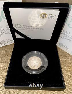 150th Anniversary Of Beatrix Potter 2016 UK 50p Silver Proof Piedfort Coin