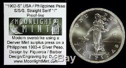 1902-S US-Philippines Peso PROOF-LIKE Overstrike Daniel Carr Moonlight Mint