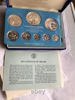 1975 Coinage of Belize Solid Silver Proof Coin Set by the Franklin Mint with Coa