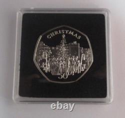 1982 Christmas Tree Carolling Isle of Man Silver Proof 50p Coin Box &COA