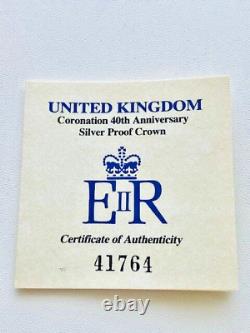 1993 QE II Coronation 40th Anniversary Five Pound Crown Silver Proof Coin Boxed