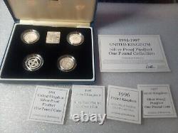 1994 1997 United Kingdom Silver Proof Piedfort £1 Four Coin Set Cased & COAs