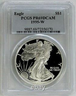1995 W Proof American Silver Eagle $1 Dollar Coin Pcgs Pr 69 Dcam