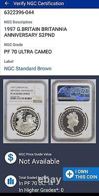 1997 Royal Mint 1oz Silver Proof Britannia £2 Coin Ngc Pf70 Ultra Cameo
