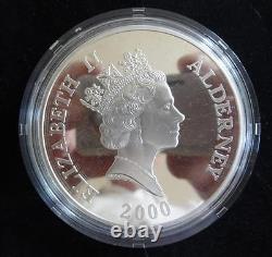 2000 Silver Proof 5oz Alderney £10 Coin Box + Coa Queen Mother 100 Birthday