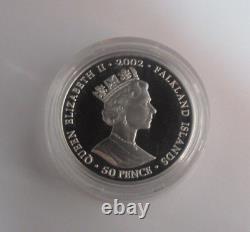 2002 Golden Jubilee Silver Proof Piedfort 50p Crown Coin Falkland Island Box/COA