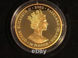 2002 Silver Proof Gold Plated Falkland Islands 5oz £10 Coin Box + Coa 1/950