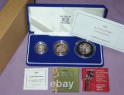 2003 SILVER PROOF PIEDFORT THREE COIN SET £2, £1 & 50p Full Packaging