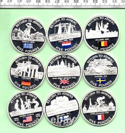 2004/5 GIBRALTAR RETURN TO ATHENS 18 COLOURED 1 oz SILVER PROOF COIN SET (DS-77)