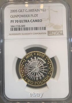 2005 NGC Graded PF70 UC Silver Proof £2 coin Gunpowder Plot Royal Mint