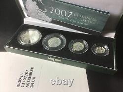 2007 SILVER PROOF BRITANNIA 4 COIN COLLECTION. Boxed. Case. COA