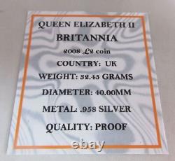 2008 BRITANNIA SILVER PROOF 1oz £2 TWO POUND COIN WITH BOX AND COA