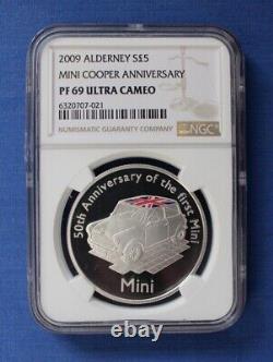2009 Alderney Silver Proof £5 coin Mini Anniversary NGC Graded PF69 with COA