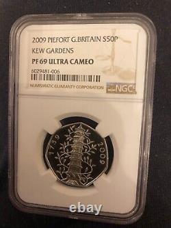 2009 RM Kew Gardens Piedfort 50p Fifty Pence Silver Proof Coin NGC PF69 Top Pop