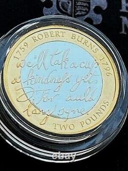 2009 Silver+ Gold PIEDFORT Proof £2 Coin Robert Burns Royal Mint Two Pound