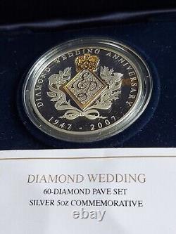 2012 Diamond Jubilee 60-Diamond 5oz 999 Silver Proof Medal Limited Edition