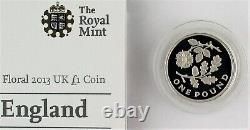 2013 Icons of a Nation Floral England PIEDFORT Silver Proof £1 coin, COA, Box