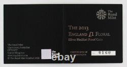 2013 Icons of a Nation Floral England PIEDFORT Silver Proof £1 coin, COA, Box