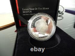 2014 Royal Mint Lunar Year Of The Horse 1 Oz Silver Proof £2 Coin c/w COA & Box