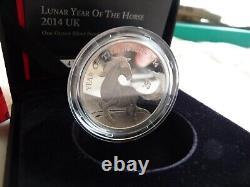 2014 Royal Mint Lunar Year Of The Horse 1 Oz Silver Proof £2 Coin c/w COA & Box