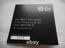 2014 UK 300th Anniversary Death Queen Anne Silver Proof Piedfort coin Lot # 224