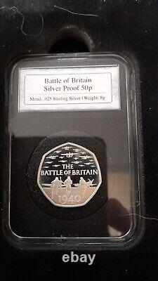 2015 BATTLE OF BRITAIN 75th ANNIV 50p TRIO WITH SILVER PROOF boxed/coa