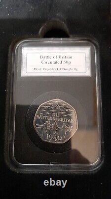 2015 BATTLE OF BRITAIN 75th ANNIV 50p TRIO WITH SILVER PROOF boxed/coa