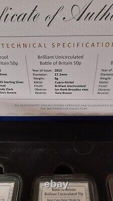 2015 BATTLE OF BRITAIN 75th ANNIV 50p TRIO WITH SILVER PROOF boxed/coa