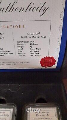 2015 BATTLE OF BRITAIN 75th ANNIV 50p TRIO WITH SILVER PROOF boxed/coa