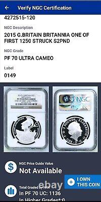 2015 Royal Mint 1oz £2 Silver Proof Britannia Ngc Pf70 Ultra Cameo