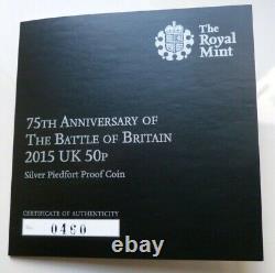 2015 Royal Mint Battle of Britain 75th Silver Proof PIEDFORT 50p Coin Box CoA