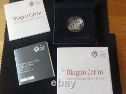 2015 SILVER PROOF £2 PIEDFORT COIN BOX'S + COA MAGNA CARTA 800th 1/2000