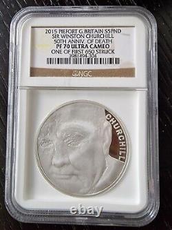 2015 Silver Piedfort Proof £5 Crown coin Winston Churchill, NGC Graded PF70