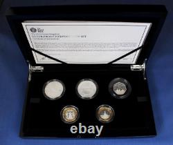 2015 Silver Piedfort Proof 5 coin Set in Case with COA & Outer Box