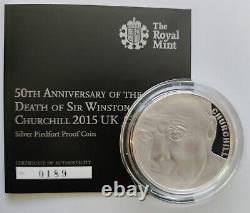 2015 Winston Churchill Piedfort £5 Five Pound Silver Proof Coin Box Coa
