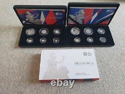 2016 & 2017 BRITANNIA SILVER PROOF 6 COIN SET + Box + Coa UK Royal Mint