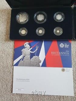 2016 & 2017 BRITANNIA SILVER PROOF 6 COIN SET + Box + Coa UK Royal Mint