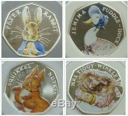 2016 Beatrix Potter set of 4 Silver Proof 50p inc Peter Rabbit, Puddle-Duck etc