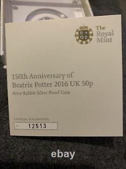 2016 Peter Rabbit Beatrix Potter Silver Proof 50p Coin