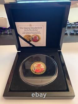 2016 SILVER PROOF GOLD PLATED TRIPLE THICKNESS COIN BOX COA QUEEN'S 90th 1/50