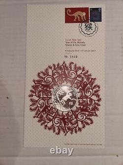 2016 SILVER PROOF YEAR OF THE MONKEY STAMP & COIN COVER 1oz FINE SILVER 2 POUNDS