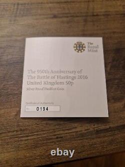 2016 Silver Piedfort Proof 50p coin Battle of Hastings in Case with COA