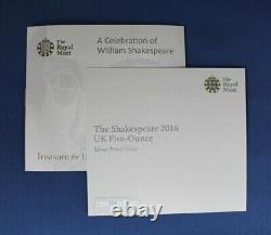 2016 Silver Proof 5oz £10 coin William Shakespeare in Case with COA