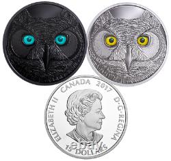 2017 Eyes Great Horned Owl $15 Pure Silver Proof Coin Canada Glow-in-Dark