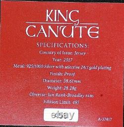 2017 Jersey King Canute silver proof £5 coin. COA/Box