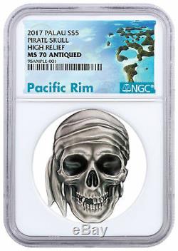 2017 Palau Pirate Skull High Relief 1 oz Silver Proof $5 Coin NGC MS70 SKU50439