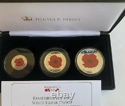 2017 Remembrance Day Solid Silver Proof Colour Set £1, £2 and £5 LTD Edition