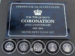 2018 Isle Of Man Her Majesty's Coronation Silver Proof 50p Five-Coin Set